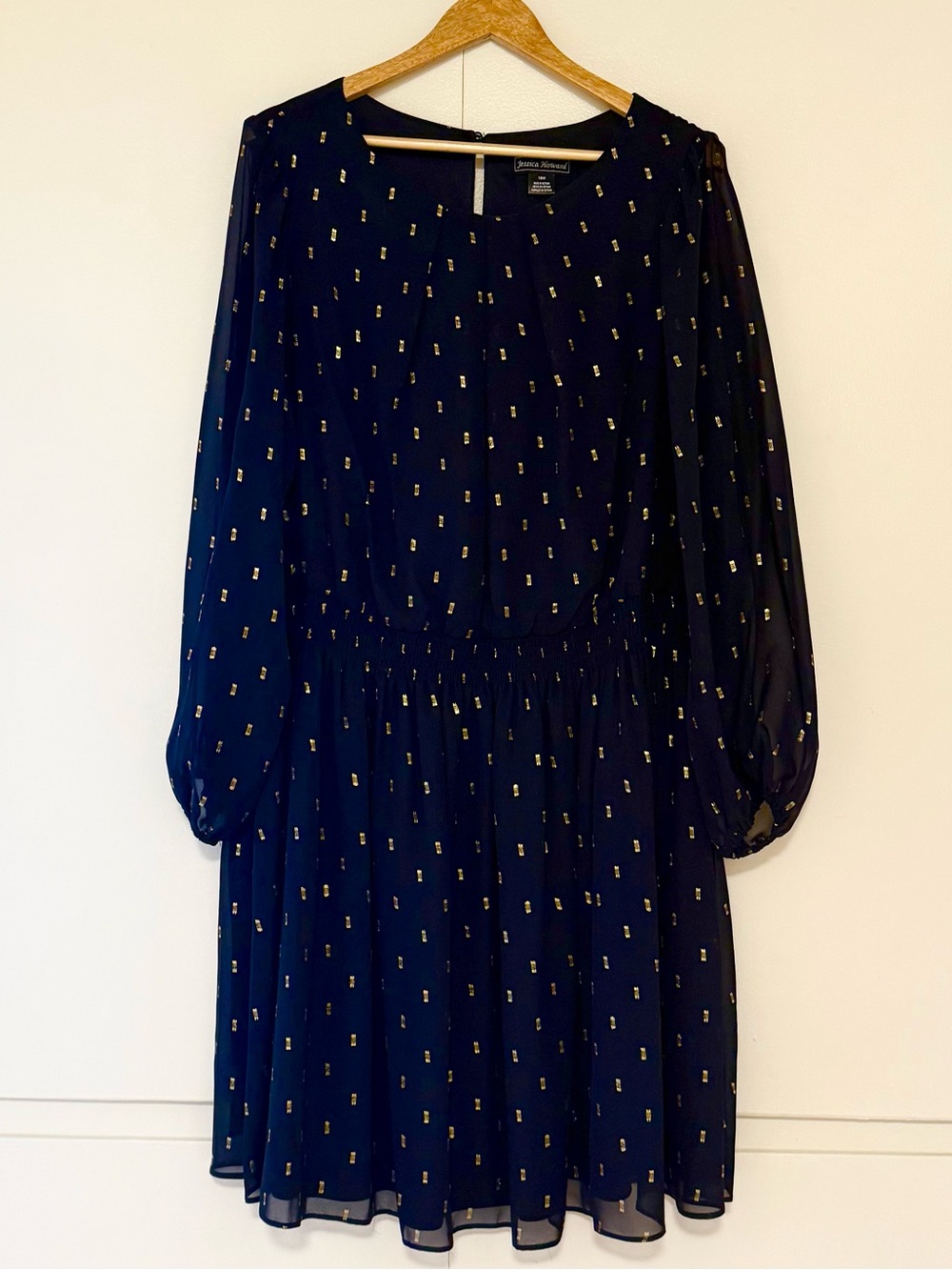 Jessica Howard Navy Blue Chiffon Dress w/Gold Flecks - Size 18W